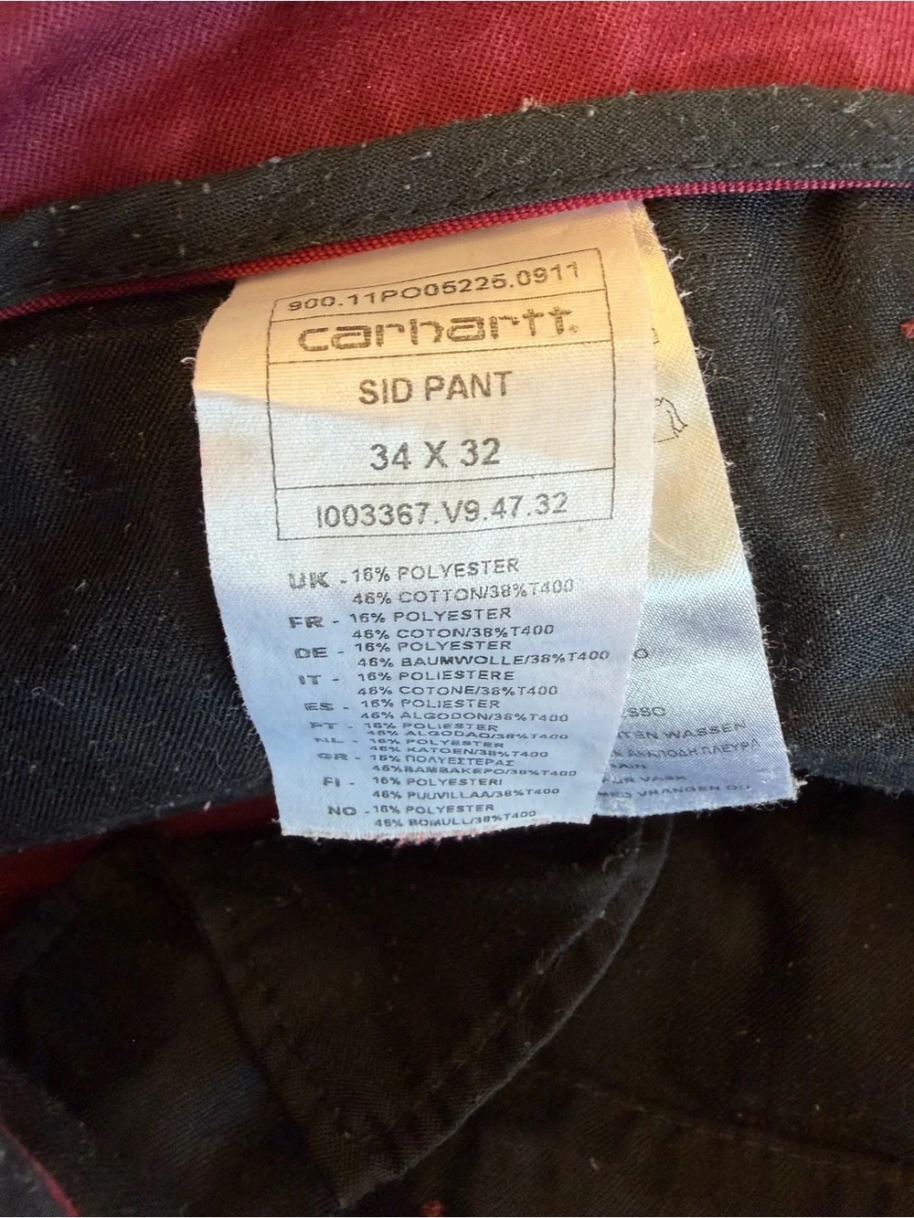 Carhartt Men's Slim Fit Burgundy Sid Chino Pants 34 x 32 - Picture 3 of 3
